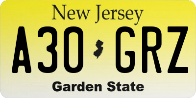 NJ license plate A30GRZ