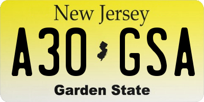 NJ license plate A30GSA