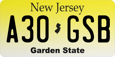 NJ license plate A30GSB