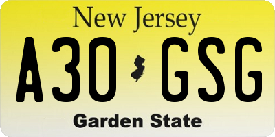 NJ license plate A30GSG