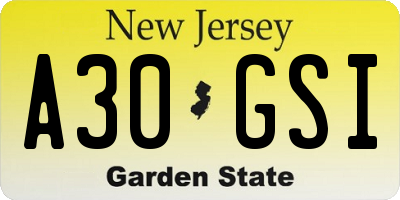 NJ license plate A30GSI