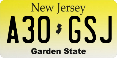 NJ license plate A30GSJ
