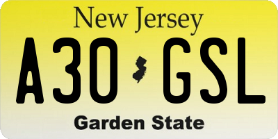 NJ license plate A30GSL