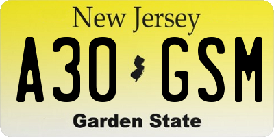 NJ license plate A30GSM