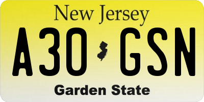 NJ license plate A30GSN