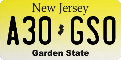 NJ license plate A30GSO