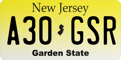 NJ license plate A30GSR