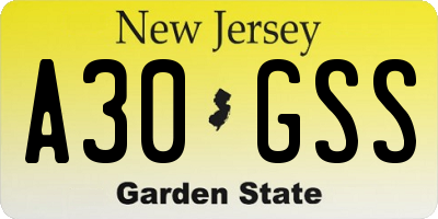 NJ license plate A30GSS