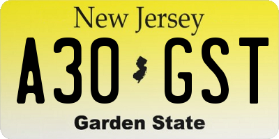 NJ license plate A30GST