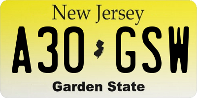 NJ license plate A30GSW