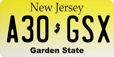 NJ license plate A30GSX
