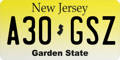 NJ license plate A30GSZ