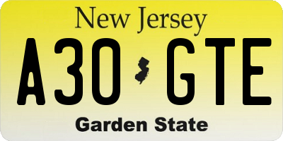 NJ license plate A30GTE