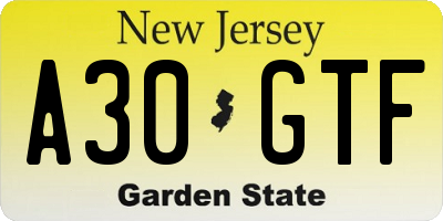 NJ license plate A30GTF