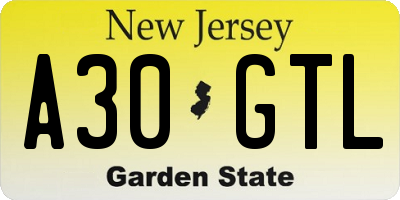 NJ license plate A30GTL