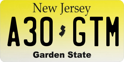 NJ license plate A30GTM
