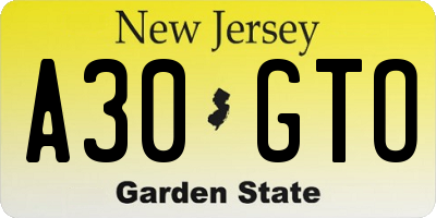 NJ license plate A30GTO