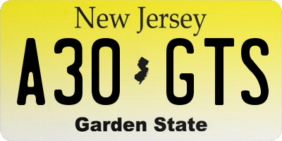 NJ license plate A30GTS