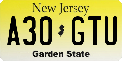 NJ license plate A30GTU