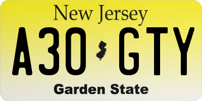 NJ license plate A30GTY