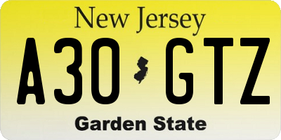NJ license plate A30GTZ