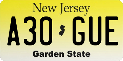 NJ license plate A30GUE