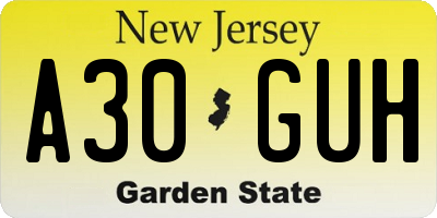 NJ license plate A30GUH