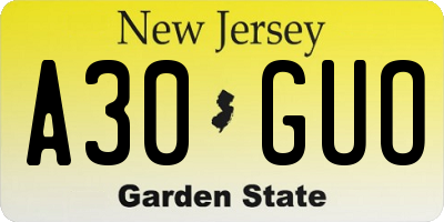 NJ license plate A30GUO