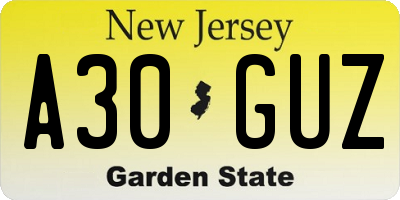 NJ license plate A30GUZ
