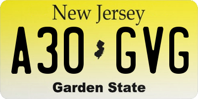 NJ license plate A30GVG