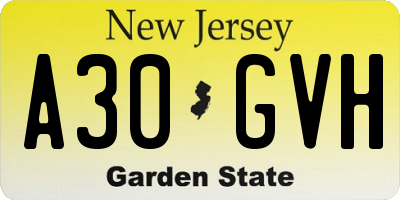 NJ license plate A30GVH