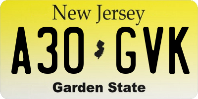 NJ license plate A30GVK