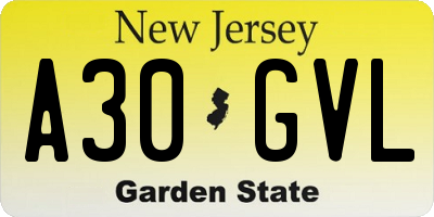 NJ license plate A30GVL