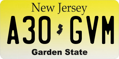 NJ license plate A30GVM