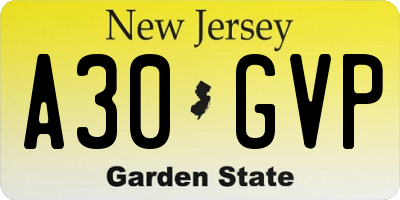 NJ license plate A30GVP