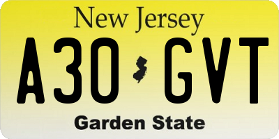 NJ license plate A30GVT