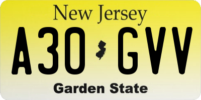 NJ license plate A30GVV
