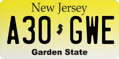 NJ license plate A30GWE