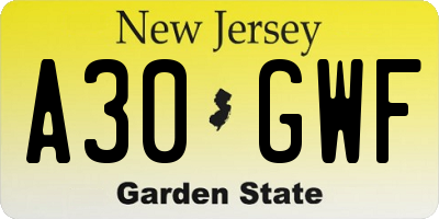 NJ license plate A30GWF