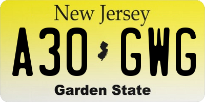 NJ license plate A30GWG
