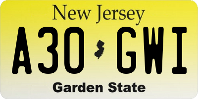 NJ license plate A30GWI