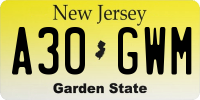 NJ license plate A30GWM