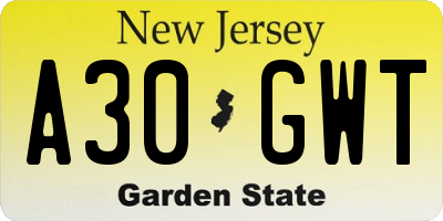 NJ license plate A30GWT