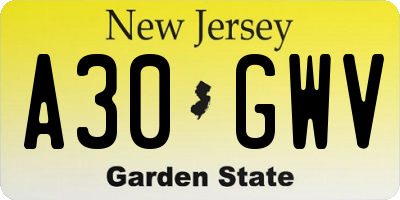 NJ license plate A30GWV