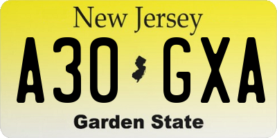 NJ license plate A30GXA