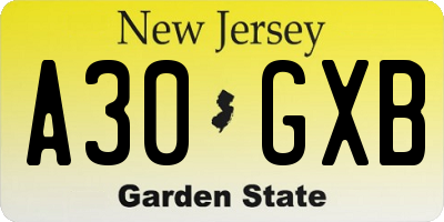 NJ license plate A30GXB