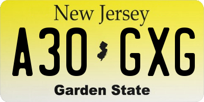 NJ license plate A30GXG