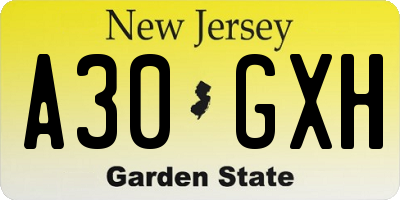 NJ license plate A30GXH
