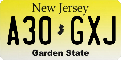 NJ license plate A30GXJ