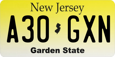 NJ license plate A30GXN